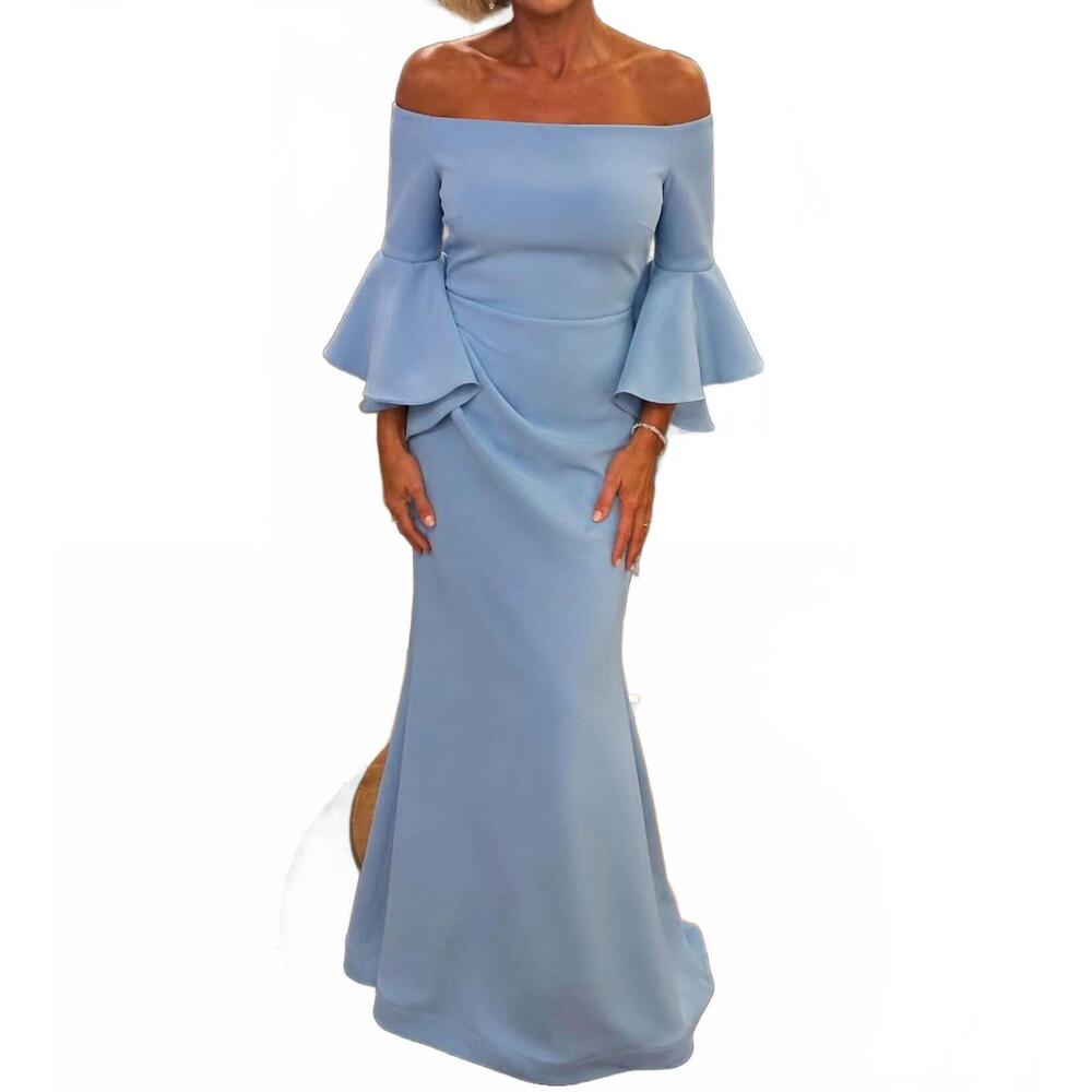NEW JOVANI scuba off the shoulder bell sleeves dress in light blue - Picture 1 of 1